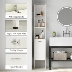 HOMCOM Tall Bathroom Cabinet with Open Shelves and Adjustable Shelf - White - 6