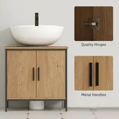 HOMCOM Bathroom Vanity Unit, Under Sink Storage Cabinet with 2 Doors, Adjustable Shelf for Basin without or with Pedestal, Oak - 7