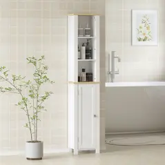kleankin Slim Bathroom Storage Unit with Open Compartment, Bathroom Storage Cabinet with Adjustable Shelf, 34 x 23 x 165 cm, White - 2