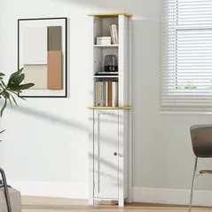 kleankin Slim Bathroom Storage Unit with Open Compartment, Bathroom Storage Cabinet with Adjustable Shelf, 34 x 23 x 165 cm, White - 9