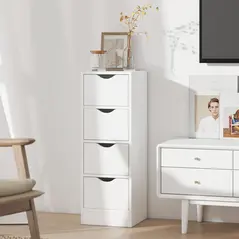 HOMCOM 4-Drawer Bathroom Cabinet, Freestanding Narrow Storage Cabinet with Groove Handles for Small Spaces, White - 9