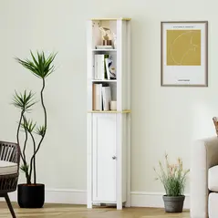 kleankin Slim Bathroom Storage Unit with Open Compartment, Bathroom Storage Cabinet with Adjustable Shelf, 34 x 23 x 165 cm, White - 8
