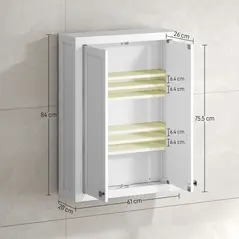 HOMCOM Bathroom Wall Cabinet with Adjustable Shelves - White - 3