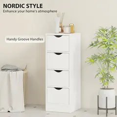 HOMCOM 4-Drawer Bathroom Cabinet, Freestanding Narrow Storage Cabinet with Groove Handles for Small Spaces, White - 6