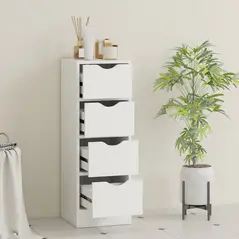 HOMCOM 4-Drawer Bathroom Cabinet, Freestanding Narrow Storage Cabinet with Groove Handles for Small Spaces, White - 7