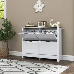 HOMCOM Slim Shoe Cabinet, Narrow Shoe Cupboard with 4 Flip Drawers, Adjustable Shelves for 16 Pairs of Shoes, White - 9