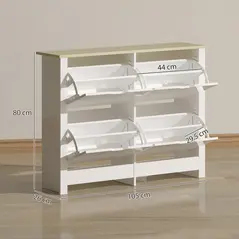 HOMCOM Slim Shoe Cabinet, Narrow Shoe Cupboard with 4 Flip Drawers, Adjustable Shelves for 16 Pairs of Shoes, White - 3