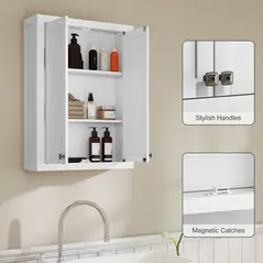 HOMCOM Bathroom Wall Cabinet with Adjustable Shelves - White - 7