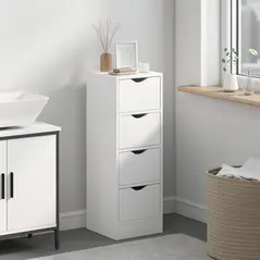 HOMCOM 4-Drawer Bathroom Cabinet, Freestanding Narrow Storage Cabinet with Groove Handles for Small Spaces, White - 2