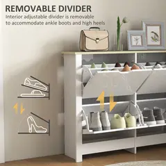 HOMCOM Slim Shoe Cabinet, Narrow Shoe Cupboard with 4 Flip Drawers, Adjustable Shelves for 16 Pairs of Shoes, White - 6