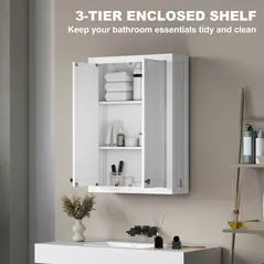 HOMCOM Bathroom Wall Cabinet with Adjustable Shelves - White - 5