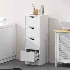 HOMCOM 4-Drawer Bathroom Cabinet, Freestanding Narrow Storage Cabinet with Groove Handles for Small Spaces, White - 8