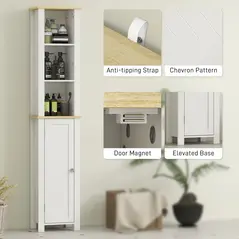 kleankin Slim Bathroom Storage Unit with Open Compartment, Bathroom Storage Cabinet with Adjustable Shelf, 34 x 23 x 165 cm, White - 6