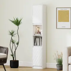 HOMCOM Narrow Bathroom Cabinet, Slim Bathroom Storage Unit with Open Compartment, Freestanding Storage Cupboard with Adjustable Shelves for Small Spaces, 30 x 24 x 170 cm, White - 9