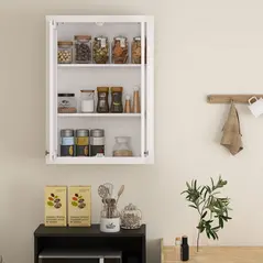 HOMCOM Bathroom Wall Cabinet with Adjustable Shelves - White - 8