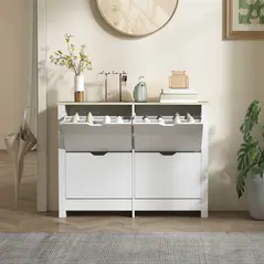 HOMCOM Slim Shoe Cabinet, Narrow Shoe Cupboard with 4 Flip Drawers, Adjustable Shelves for 16 Pairs of Shoes, White - 8
