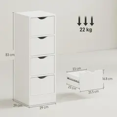 HOMCOM 4-Drawer Bathroom Cabinet, Freestanding Narrow Storage Cabinet with Groove Handles for Small Spaces, White - 3
