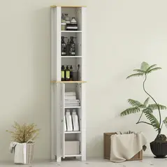 kleankin Slim Bathroom Storage Unit with Open Compartment, Bathroom Storage Cabinet with Adjustable Shelf, 34 x 23 x 165 cm, White - 7