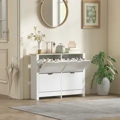 HOMCOM Slim Shoe Cabinet, Narrow Shoe Cupboard with 4 Flip Drawers, Adjustable Shelves for 16 Pairs of Shoes, White - 2