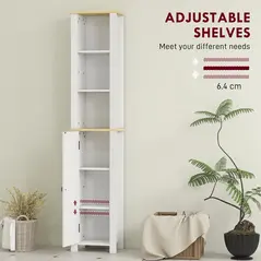 kleankin Slim Bathroom Storage Unit with Open Compartment, Bathroom Storage Cabinet with Adjustable Shelf, 34 x 23 x 165 cm, White - 5