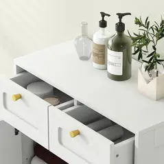 HOMCOM Bathroom Floor Cabinet with 2 Drawers - White - 9