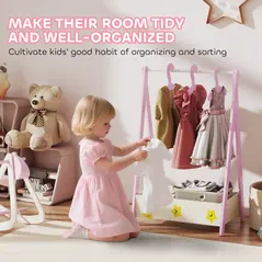 AIYAPLAY Baby Clothing Rack with Hangers, Storage Shelf for Bedroom, Star Theme, for Ages 3-6, Pink - 6