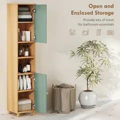 HOMCOM Bathroom Cabinet with Adjustable Shelves and Open Shelves - Green - 4