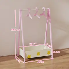 AIYAPLAY Baby Clothing Rack with Hangers, Storage Shelf for Bedroom, Star Theme, for Ages 3-6, Pink - 3