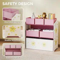 AIYAPLAY Kids Toy Storage Units, 3-Tier Toy Organiser Shelf with 6 Removable Boxes for Kids, Bedroom, Playroom, Pink - 5