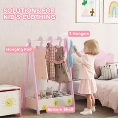 AIYAPLAY Baby Clothing Rack with Hangers, Storage Shelf for Bedroom, Star Theme, for Ages 3-6, Pink - 4