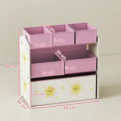 AIYAPLAY Kids Toy Storage Units, 3-Tier Toy Organiser Shelf with 6 Removable Boxes for Kids, Bedroom, Playroom, Pink - 3