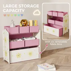 AIYAPLAY Kids Toy Storage Units, 3-Tier Toy Organiser Shelf with 6 Removable Boxes for Kids, Bedroom, Playroom, Pink - 4
