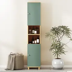 HOMCOM Bathroom Cabinet with Adjustable Shelves and Open Shelves - Green - 7