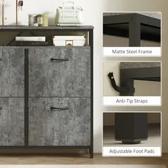 HOMCOM Shoe Storage Cabinet with 4 Flip Drawers and Open Shelf - Cement Grey - 7