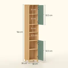 HOMCOM Bathroom Cabinet with Adjustable Shelves and Open Shelves - Green - 3