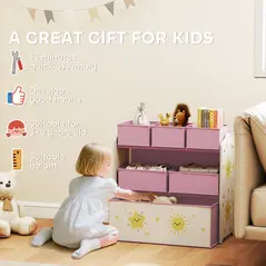 AIYAPLAY Kids Toy Storage Units, 3-Tier Toy Organiser Shelf with 6 Removable Boxes for Kids, Bedroom, Playroom, Pink - 6