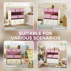 AIYAPLAY Kids Toy Storage Units, 3-Tier Toy Organiser Shelf with 6 Removable Boxes for Kids, Bedroom, Playroom, Pink - 7