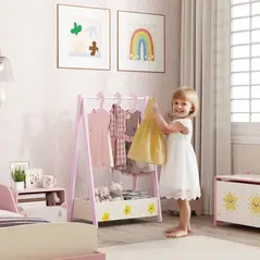 AIYAPLAY Baby Clothing Rack with Hangers, Storage Shelf for Bedroom, Star Theme, for Ages 3-6, Pink - 2