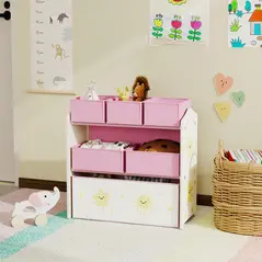 AIYAPLAY Kids Toy Storage Units, 3-Tier Toy Organiser Shelf with 6 Removable Boxes for Kids, Bedroom, Playroom, Pink - 8