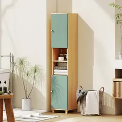 HOMCOM Bathroom Cabinet with Adjustable Shelves and Open Shelves - Green - 2