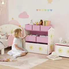 AIYAPLAY Kids Toy Storage Units, 3-Tier Toy Organiser Shelf with 6 Removable Boxes for Kids, Bedroom, Playroom, Pink - 2