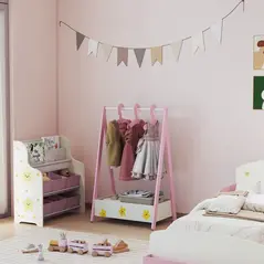 AIYAPLAY Baby Clothing Rack with Hangers, Storage Shelf for Bedroom, Star Theme, for Ages 3-6, Pink - 9