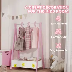 AIYAPLAY Baby Clothing Rack with Hangers, Storage Shelf for Bedroom, Star Theme, for Ages 3-6, Pink - 7