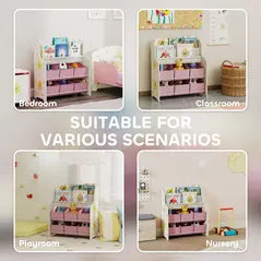 AIYAPLAY Kids Storage Unit, Toy Organiser with 6 Fabric Drawers and 2-Tier Sling Book Rack for Bedroom, Playroom, Nursery, Pink - 7