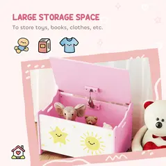 AIYAPLAY Toy Box with Lid, Safety Hinges and Groove Handles, Toy Storage organiser for Kids, Living Room, Playroom, Pink - 4