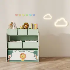 AIYAPLAY Kids Toy Storage Units, 3-Tier Toy Organiser Shelf with 6 Removable Boxes for Kids, Bedroom, Playroom, Green - 9