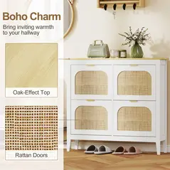HOMCOM Narrow Shoe Cabinet, Boho Slim Shoe Storage Cabinet with 4 Flip Drawers, Holds 20 Pairs, White - 4