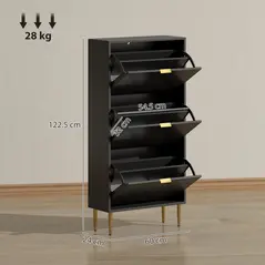 HOMCOM Elegant Three-Drawer Shoe Cabinet - Black - 3