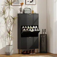 HOMCOM Elegant Three-Drawer Shoe Cabinet - Black - 2