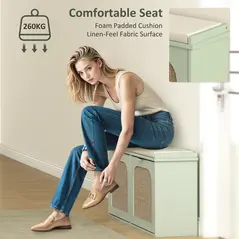 HOMCOM Boho Shoe Bench with Padded Seat and 2 Flip-Drawers - Light Green - 5